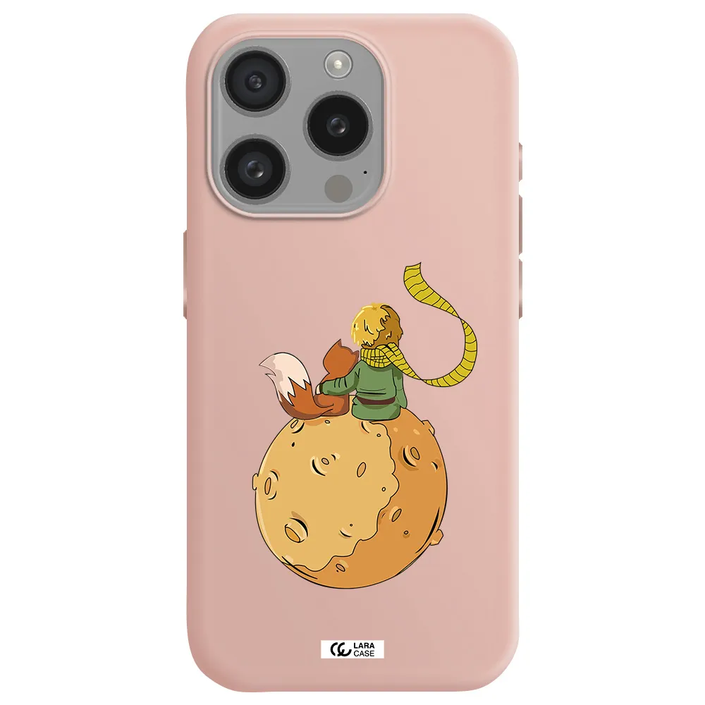 A Cartoon Of A Fox And A Fox Sitting On A Planet Apple Iphone 15 Pro Silicone Pastel Pink Case