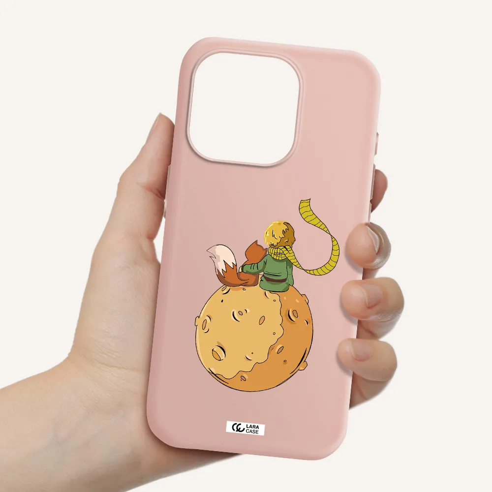 A Cartoon Of A Fox And A Fox Sitting On A Planet Apple Iphone 15 Pro Silicone Pastel Pink Case