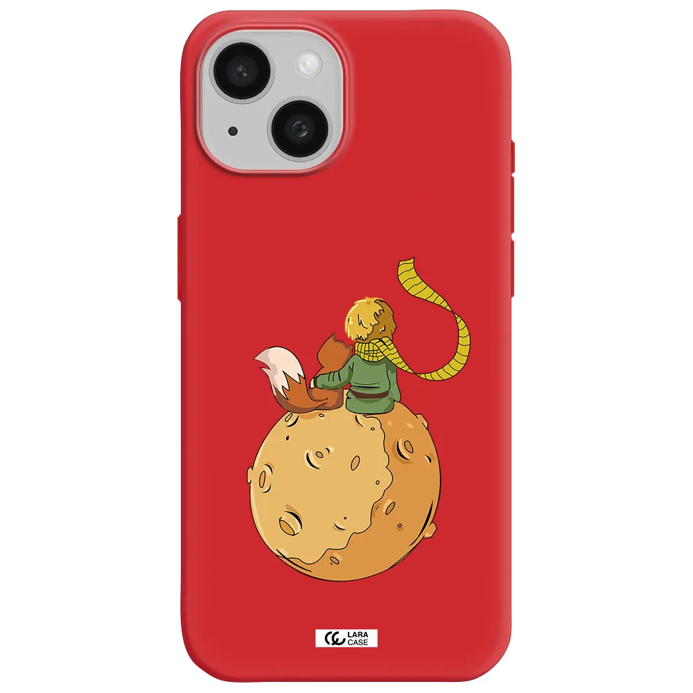 A Cartoon Of A Fox And A Fox Sitting On A Planet Apple Iphone 15 Silicone Imperial Red Case