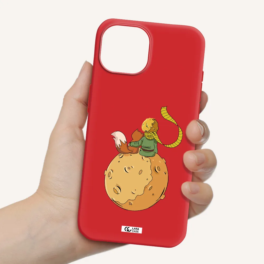 A Cartoon Of A Fox And A Fox Sitting On A Planet Apple Iphone 15 Silicone Imperial Red Case