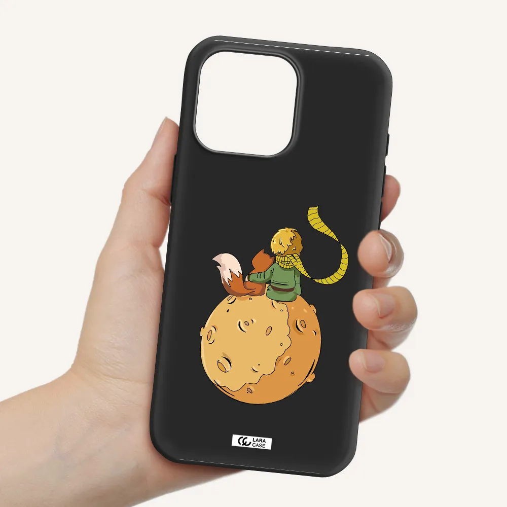 A Cartoon Of A Fox And A Fox Sitting On A Planet Apple Iphone 16 Pro Max Silicone Black Case