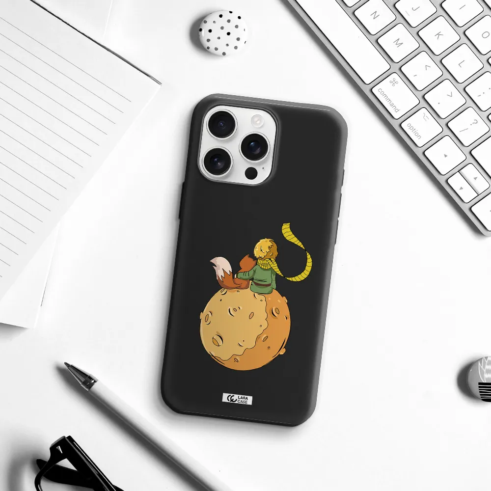 A Cartoon Of A Fox And A Fox Sitting On A Planet Apple Iphone 16 Pro Max Silicone Black Case