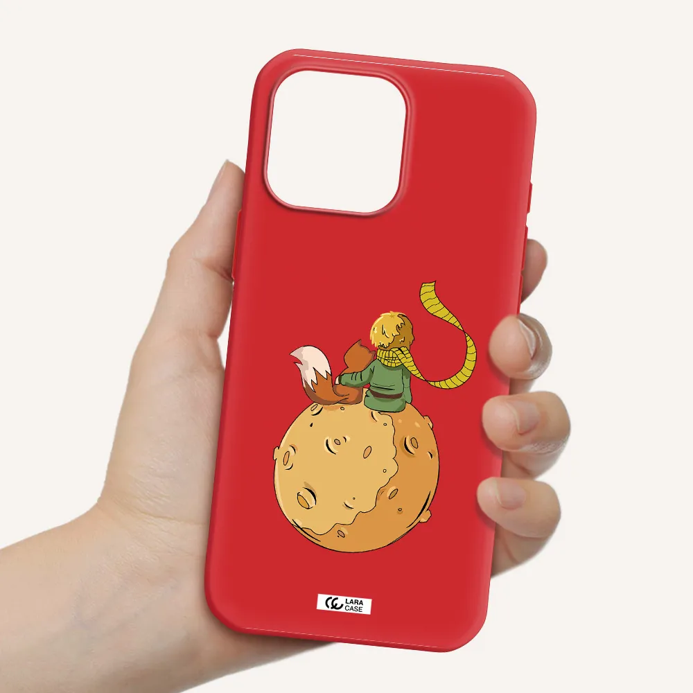 A Cartoon Of A Fox And A Fox Sitting On A Planet Apple Iphone 16 Pro Max Silicone Imperial Red Case