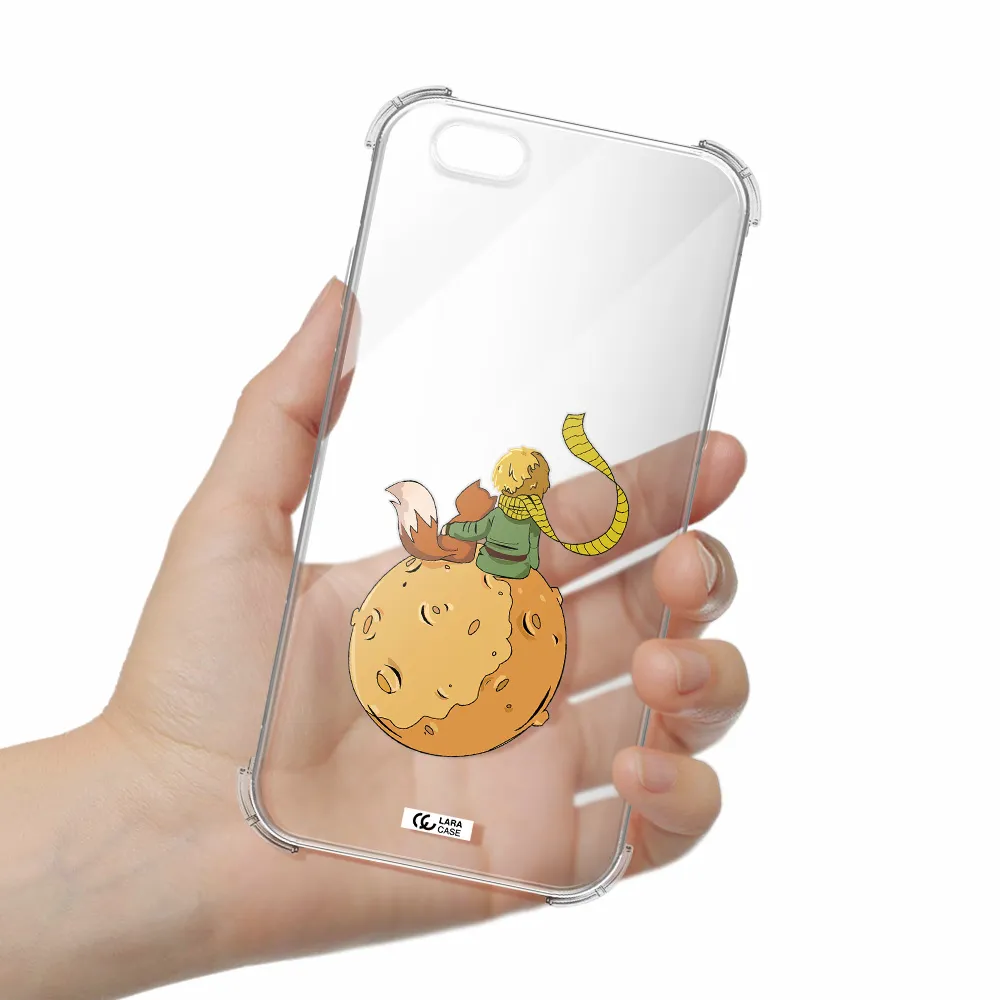 a cartoon of a fox and a fox sitting on a planet Apple iPhone 6 Clear PC Case