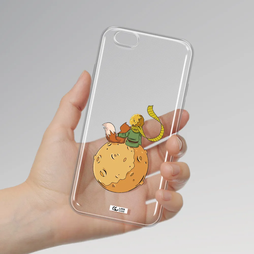 a cartoon of a fox and a fox sitting on a planet Apple iPhone 6 Clear TPU Case