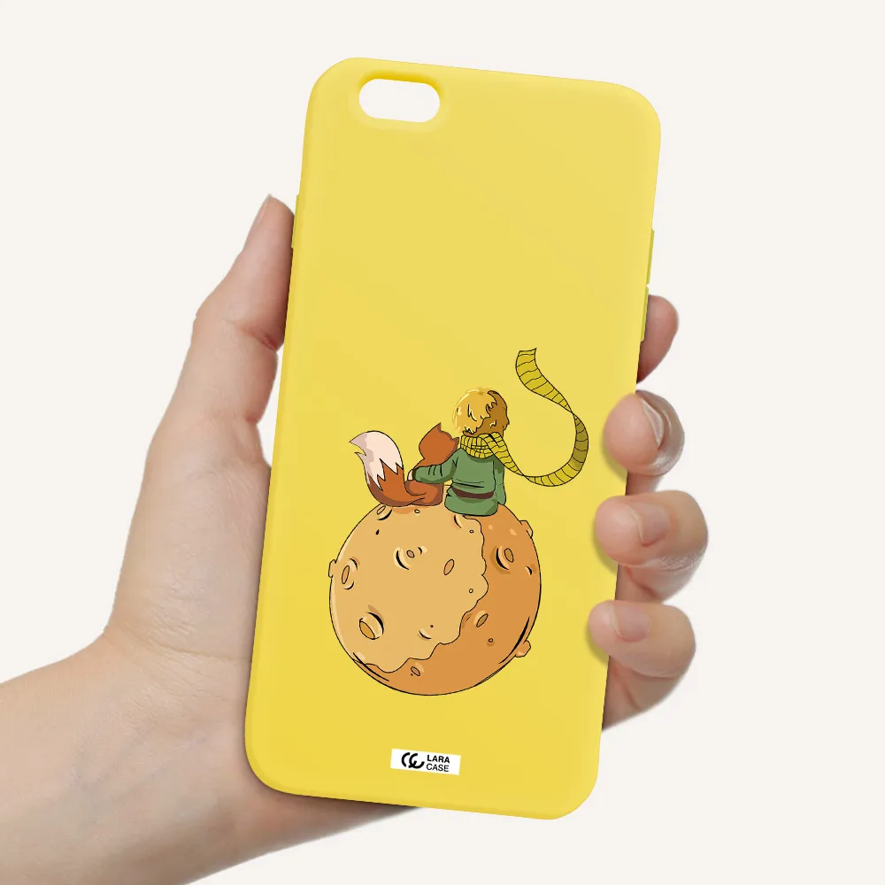 a cartoon of a fox and a fox sitting on a planet Apple iPhone 6 plus Silicone canary yellow Case