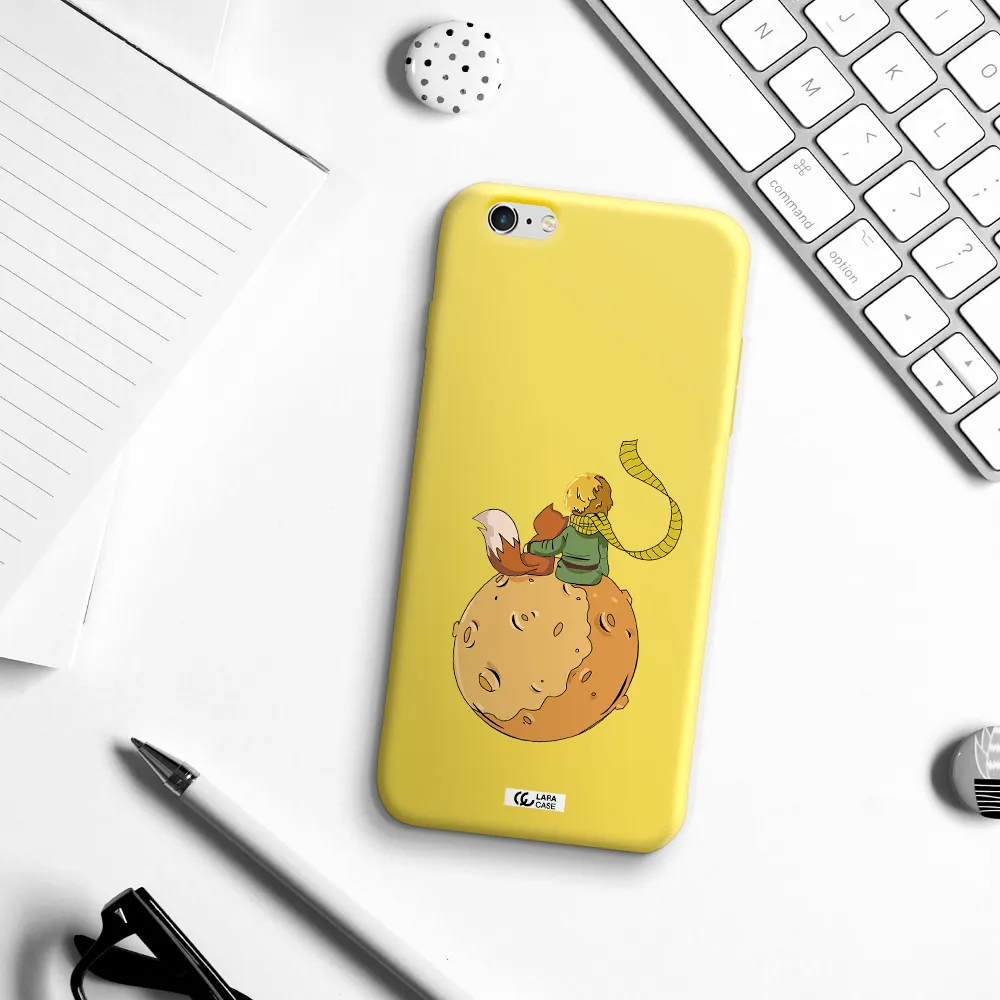 a cartoon of a fox and a fox sitting on a planet Apple iPhone 6 plus Silicone canary yellow Case