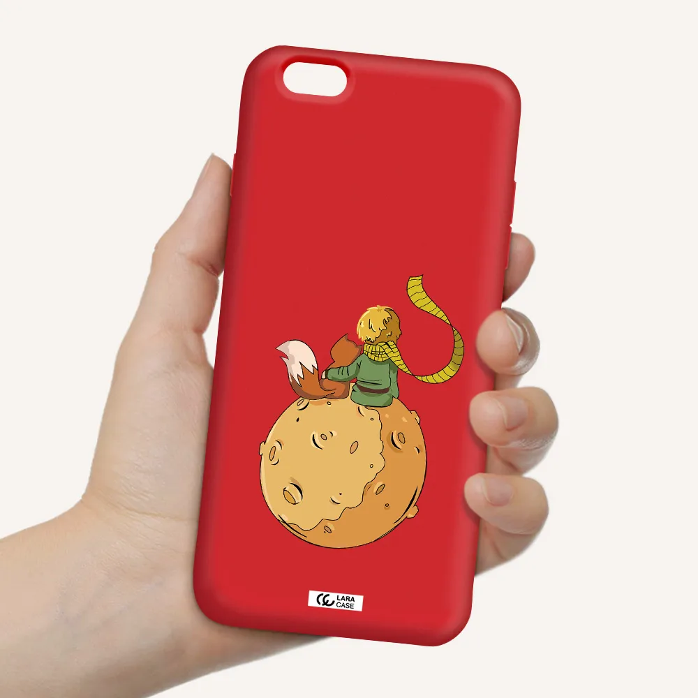 a cartoon of a fox and a fox sitting on a planet Apple iPhone 6 plus Silicone Imperial Red Case