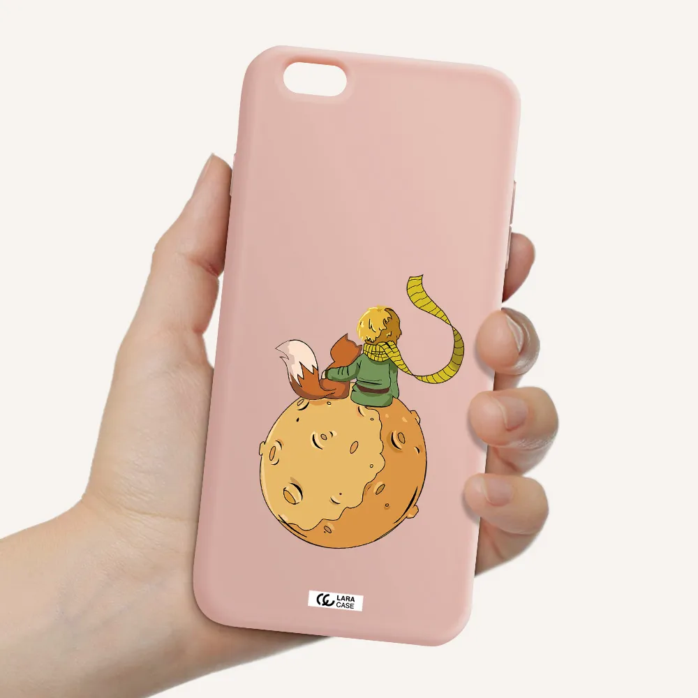 a cartoon of a fox and a fox sitting on a planet Apple iPhone 6 plus Silicone pastel pink Case