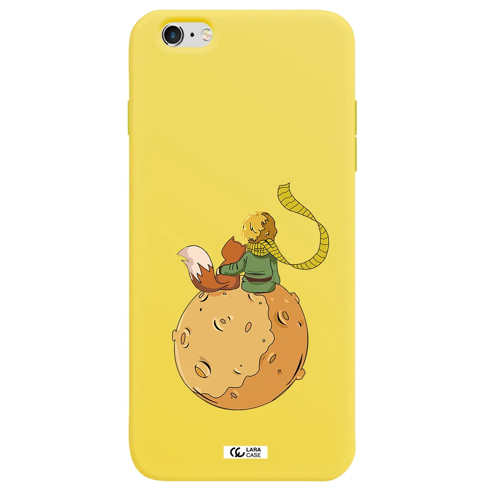 a cartoon of a fox and a fox sitting on a planet Apple iPhone 6 s plus Silicone canary yellow Case