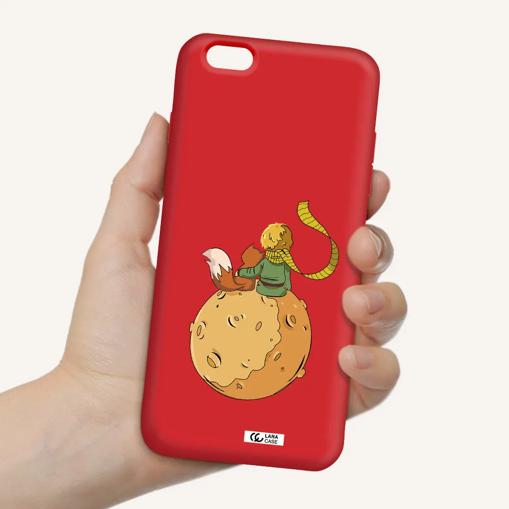 a cartoon of a fox and a fox sitting on a planet Apple iPhone 6 s plus Silicone Imperial Red Case