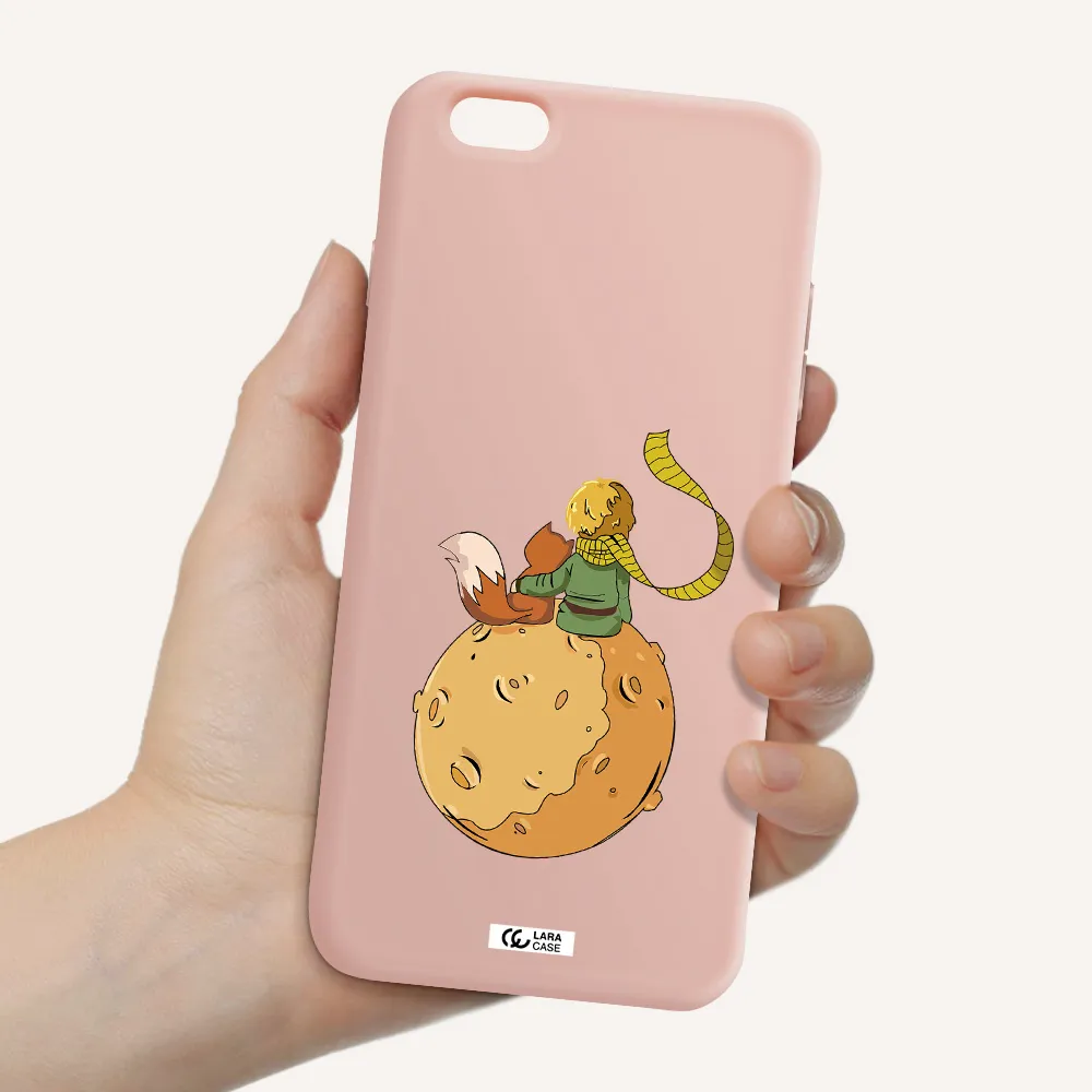 a cartoon of a fox and a fox sitting on a planet Apple iPhone 6 s plus Silicone pastel pink Case