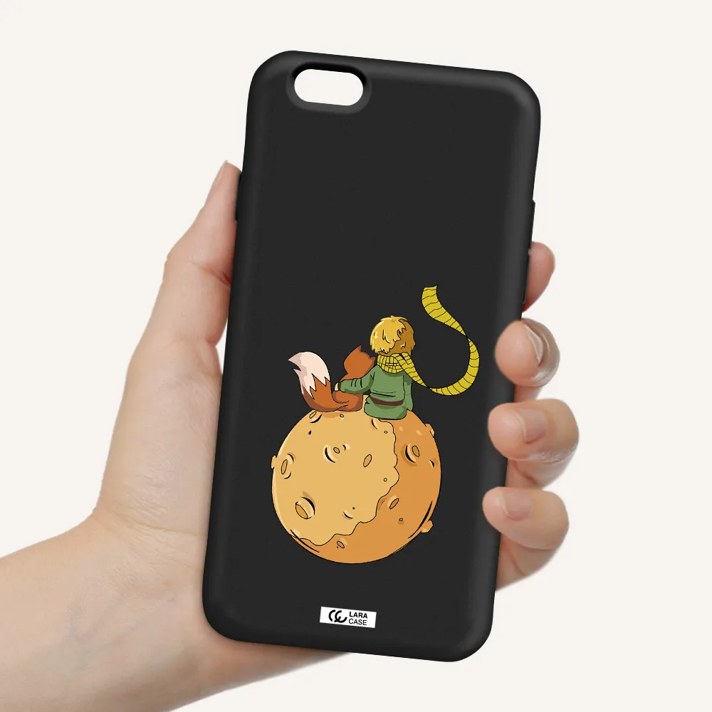 a cartoon of a fox and a fox sitting on a planet Apple iPhone 6 Silicone black Case