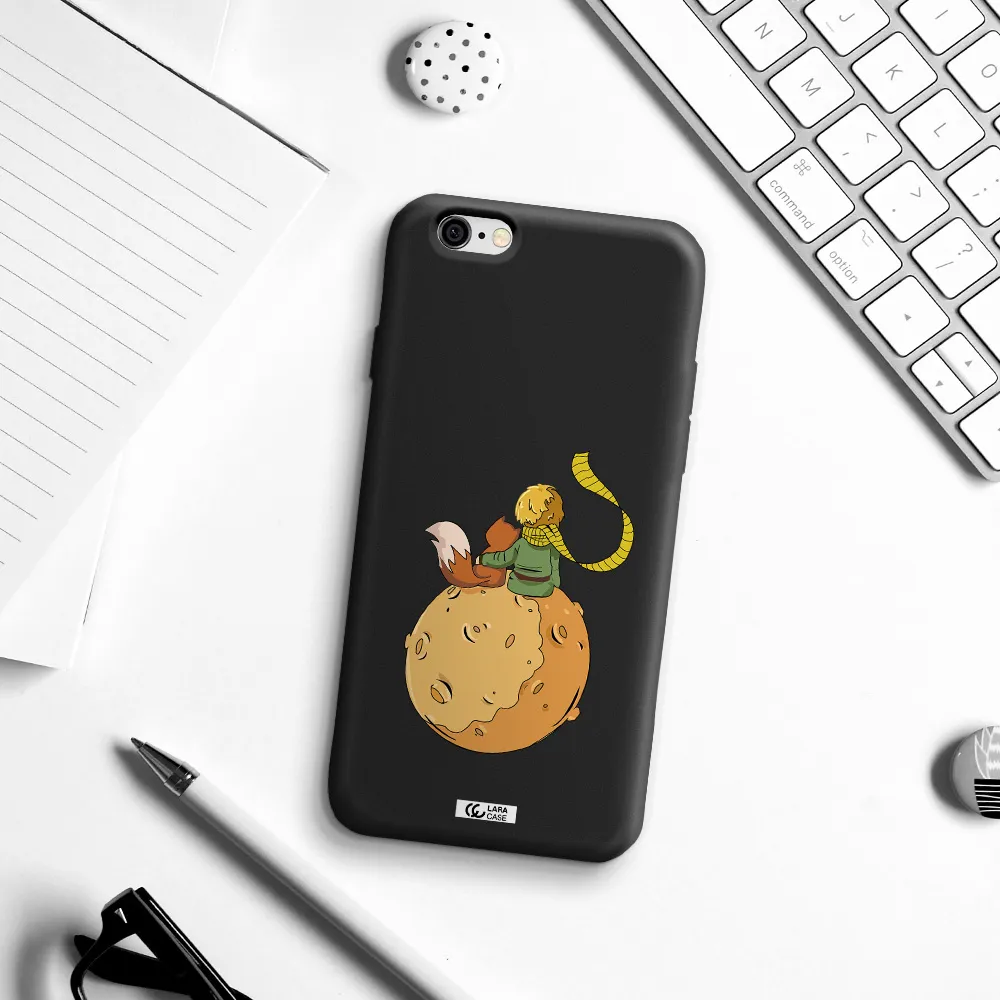 a cartoon of a fox and a fox sitting on a planet Apple iPhone 6 Silicone black Case