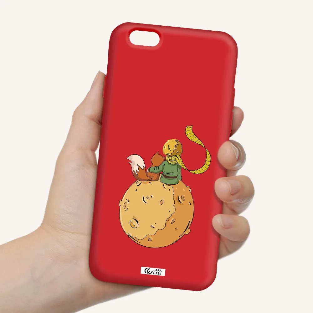 a cartoon of a fox and a fox sitting on a planet Apple iPhone 6 Silicone Imperial Red Case