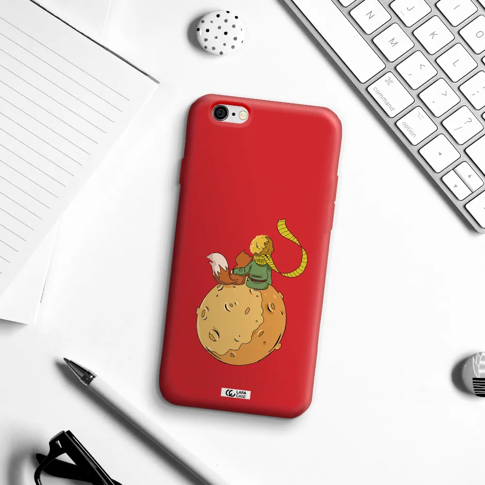 a cartoon of a fox and a fox sitting on a planet Apple iPhone 6 Silicone Imperial Red Case