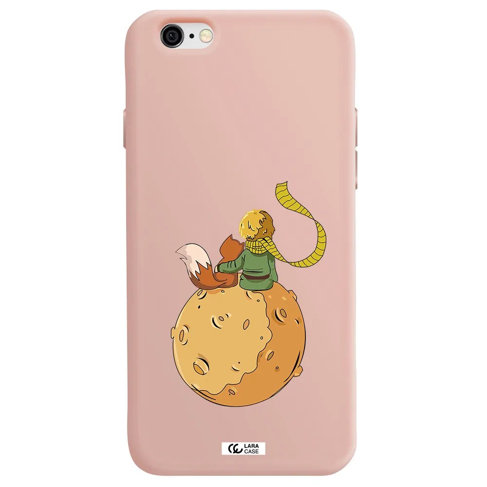 a cartoon of a fox and a fox sitting on a planet Apple iPhone 6 Silicone pastel pink Case