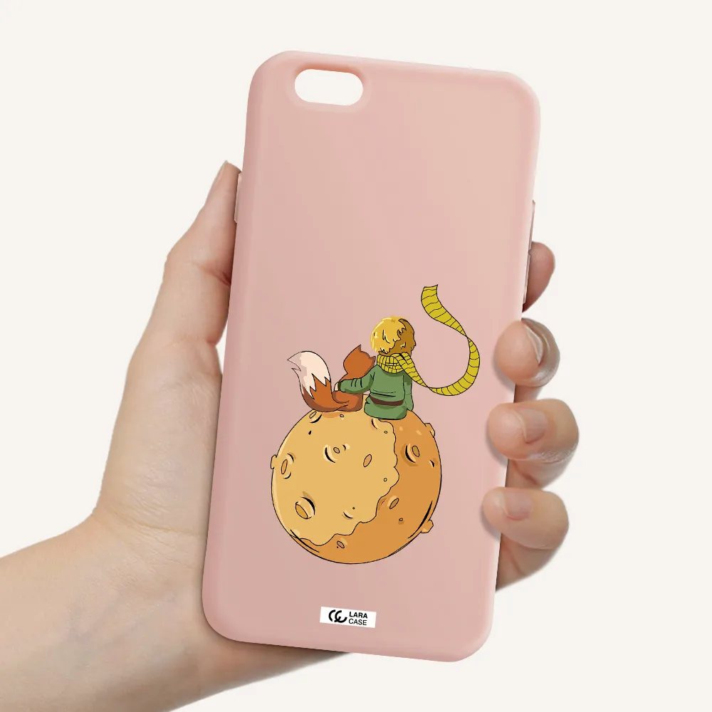 a cartoon of a fox and a fox sitting on a planet Apple iPhone 6 Silicone pastel pink Case
