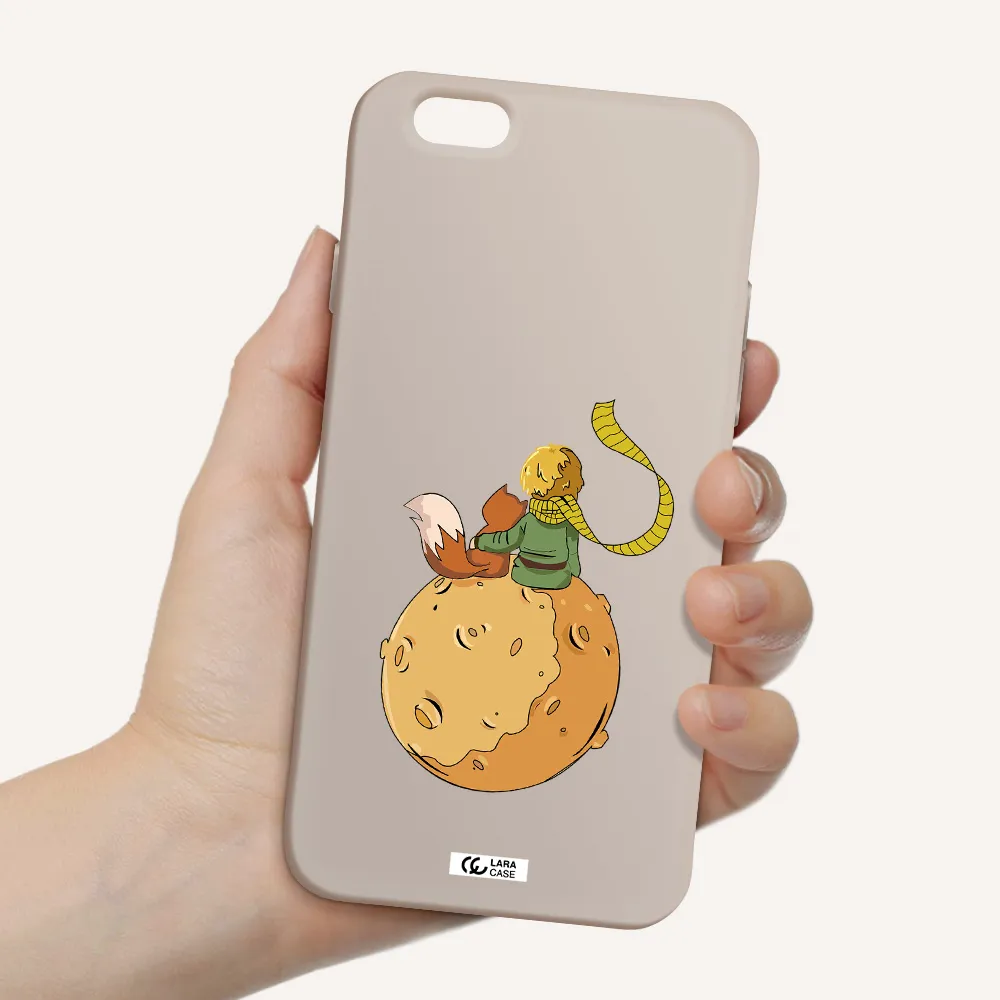 a cartoon of a fox and a fox sitting on a planet Apple iPhone 6 Silicone Stone Case