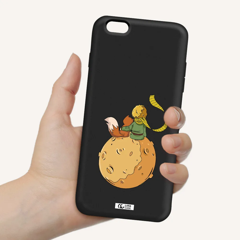 a cartoon of a fox and a fox sitting on a planet Apple iPhone 6S Silicone black Case