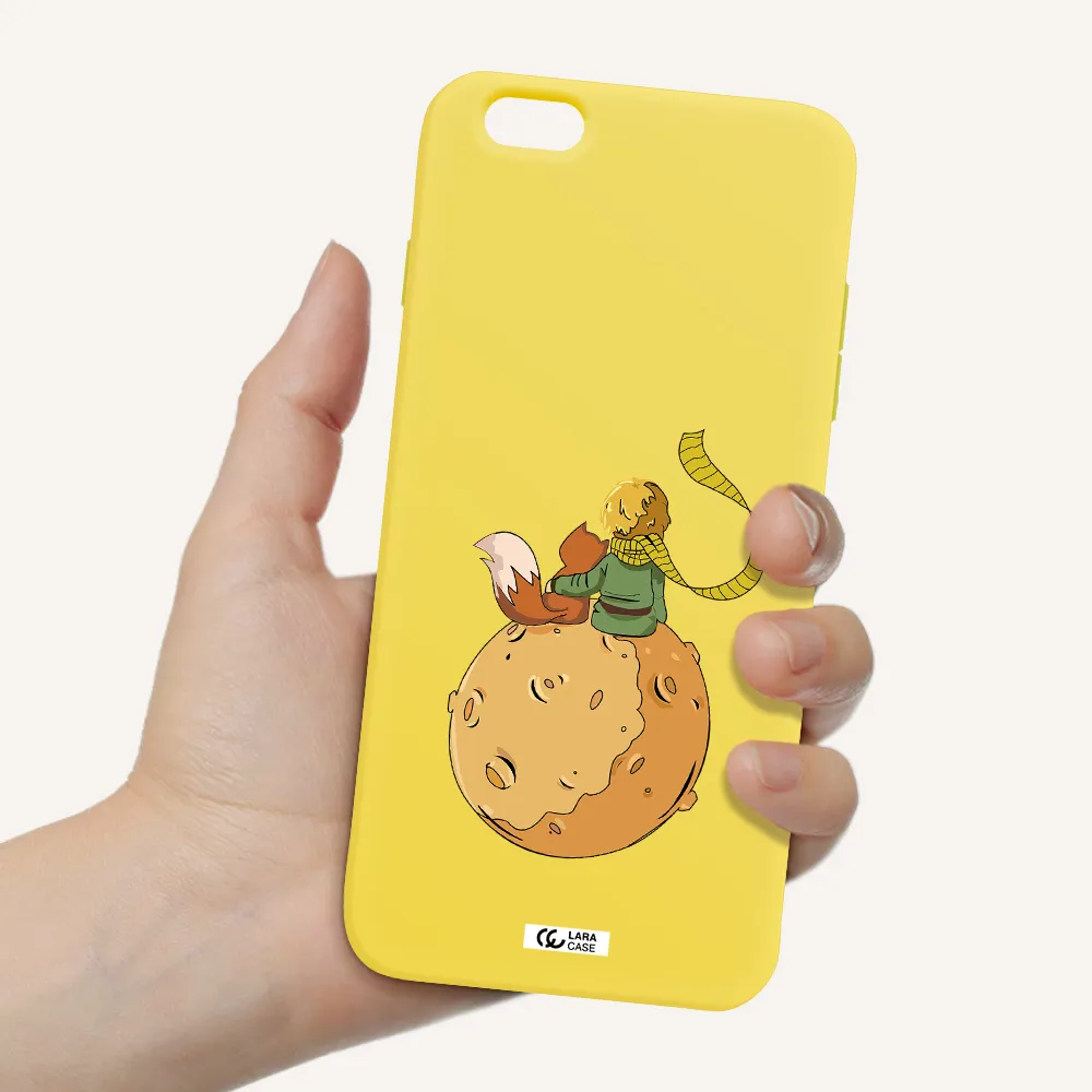 a cartoon of a fox and a fox sitting on a planet Apple iPhone 6S Silicone canary yellow Case