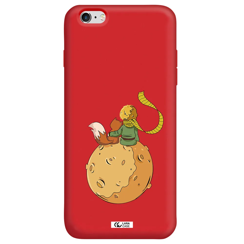 a cartoon of a fox and a fox sitting on a planet Apple iPhone 6S Silicone Imperial Red Case