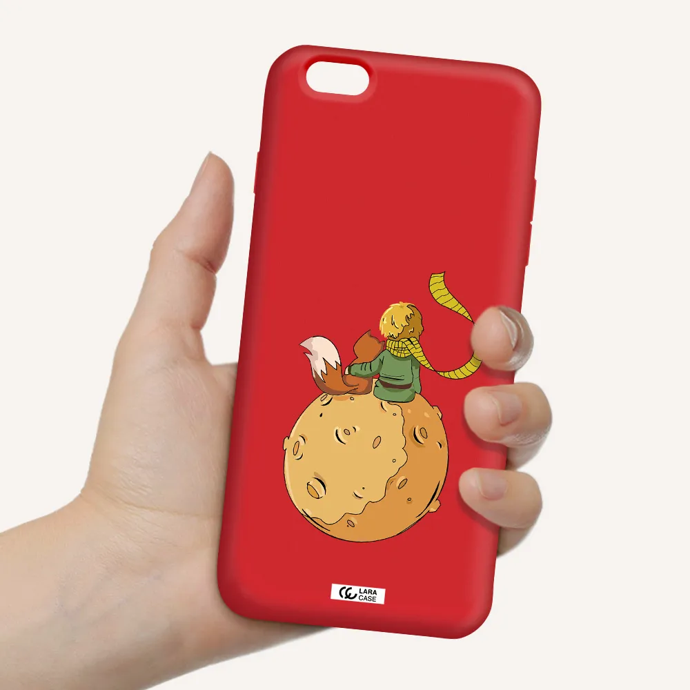 a cartoon of a fox and a fox sitting on a planet Apple iPhone 6S Silicone Imperial Red Case