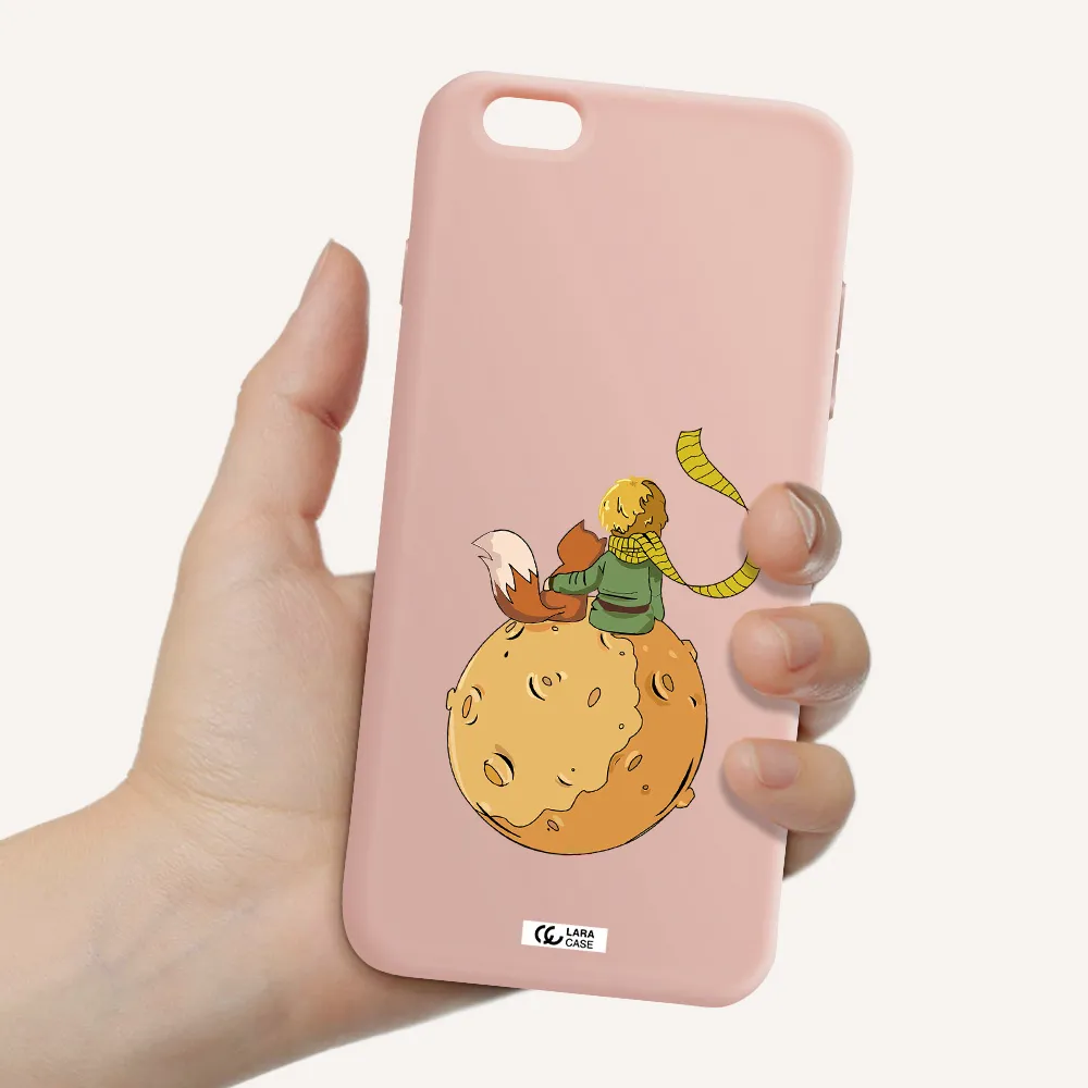 a cartoon of a fox and a fox sitting on a planet Apple iPhone 6S Silicone pastel pink Case
