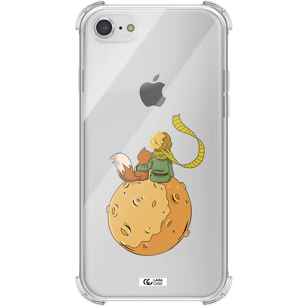 a cartoon of a fox and a fox sitting on a planet Apple iPhone 7 Clear PC Case