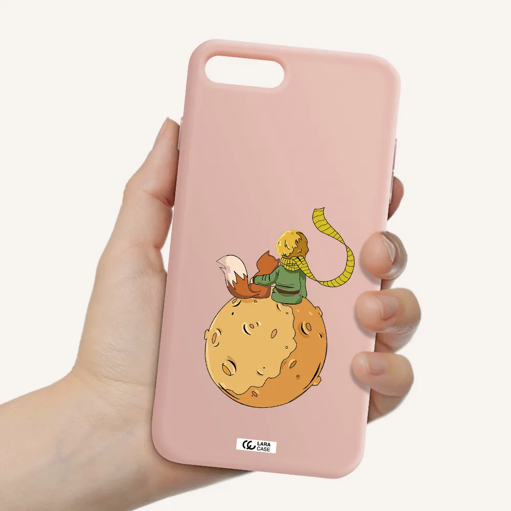 a cartoon of a fox and a fox sitting on a planet Apple iPhone 7 plus Silicone pastel pink Case