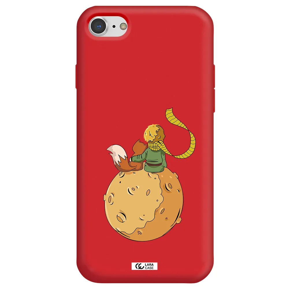 a cartoon of a fox and a fox sitting on a planet Apple iPhone 7 Silicone Imperial Red Case