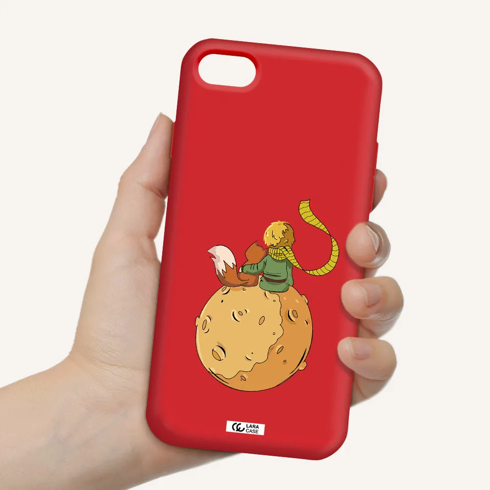 a cartoon of a fox and a fox sitting on a planet Apple iPhone 7 Silicone Imperial Red Case