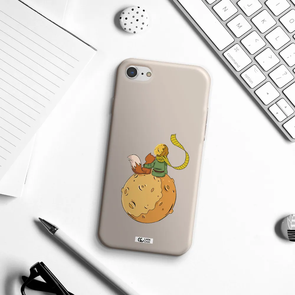 a cartoon of a fox and a fox sitting on a planet Apple iPhone 7 Silicone Stone Case
