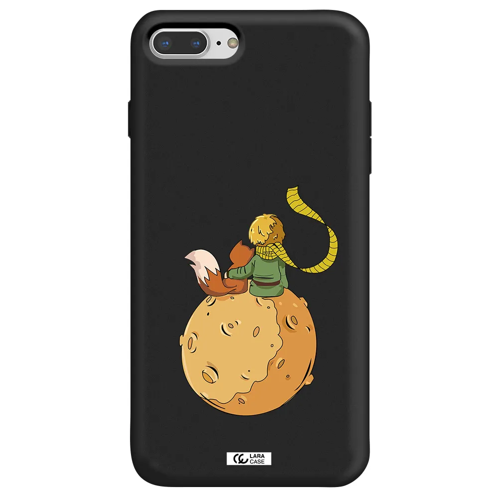 a cartoon of a fox and a fox sitting on a planet Apple iPhone 8 plus Silicone black Case