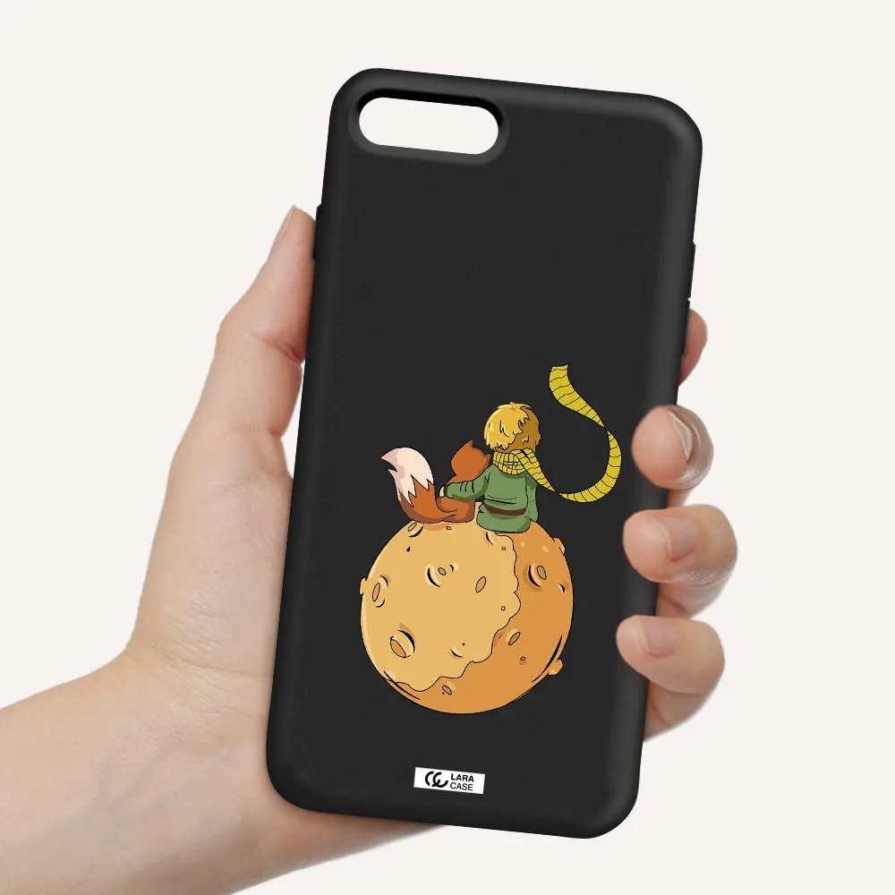 a cartoon of a fox and a fox sitting on a planet Apple iPhone 8 plus Silicone black Case