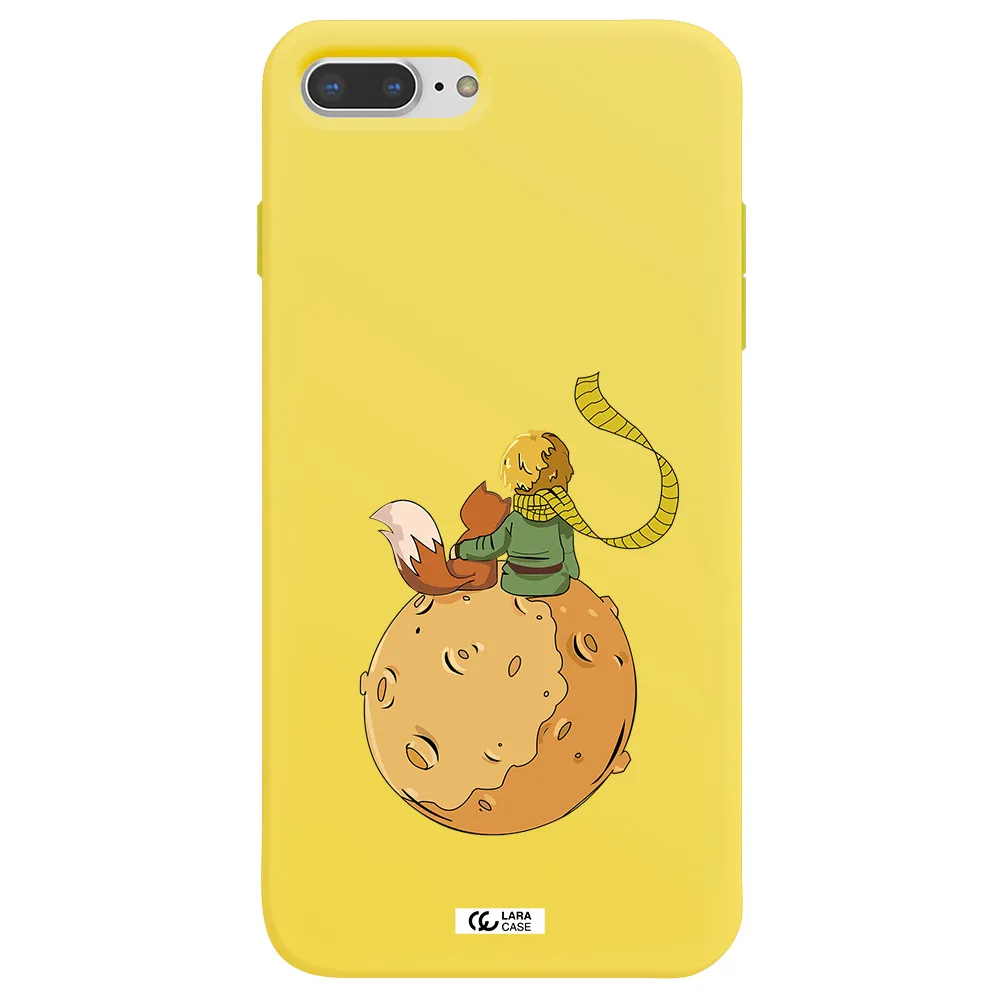 a cartoon of a fox and a fox sitting on a planet Apple iPhone 8 plus Silicone canary yellow Case