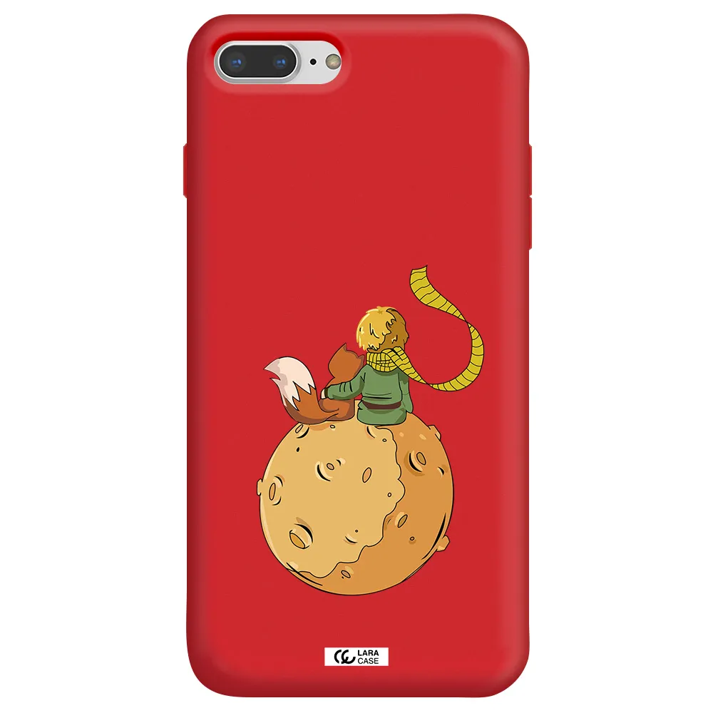 a cartoon of a fox and a fox sitting on a planet Apple iPhone 8 plus Silicone Imperial Red Case