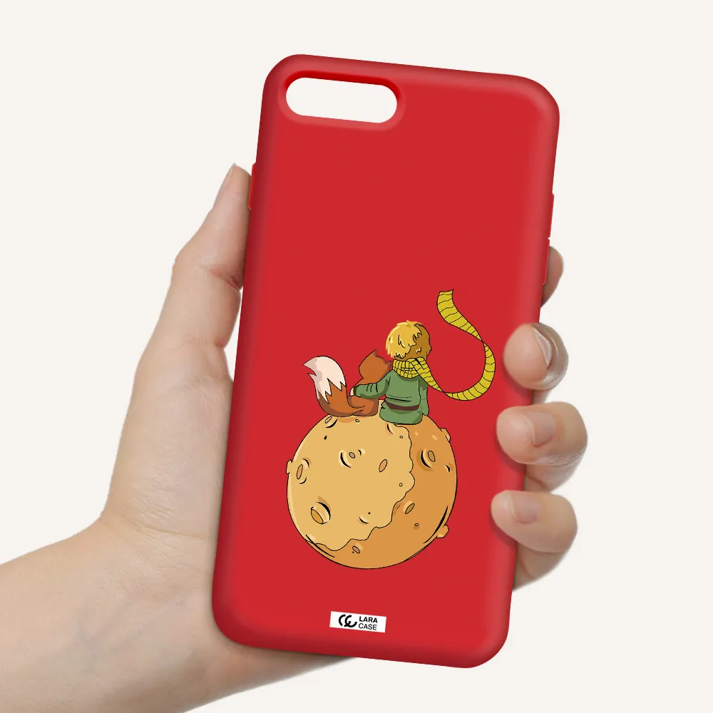 a cartoon of a fox and a fox sitting on a planet Apple iPhone 8 plus Silicone Imperial Red Case
