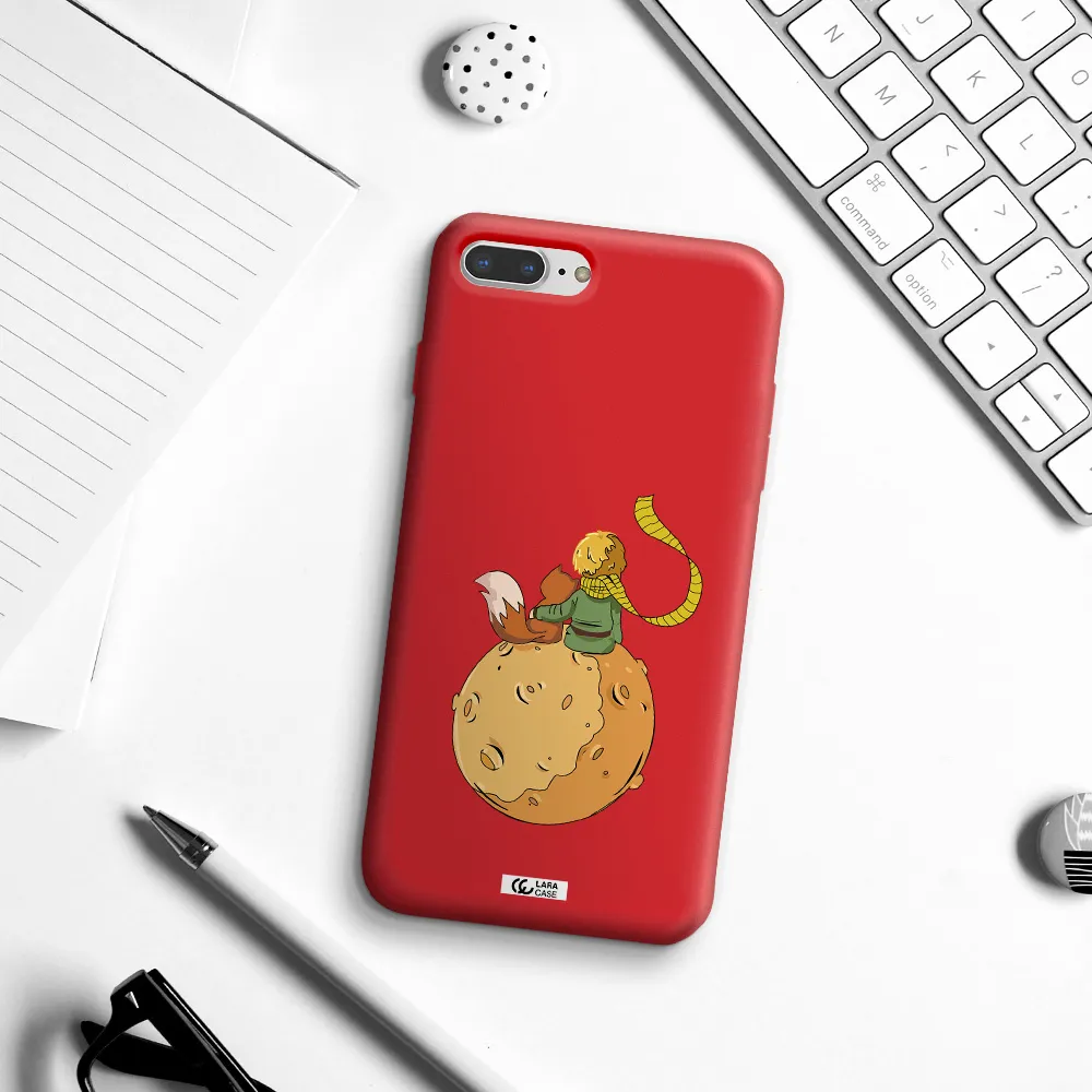 a cartoon of a fox and a fox sitting on a planet Apple iPhone 8 plus Silicone Imperial Red Case