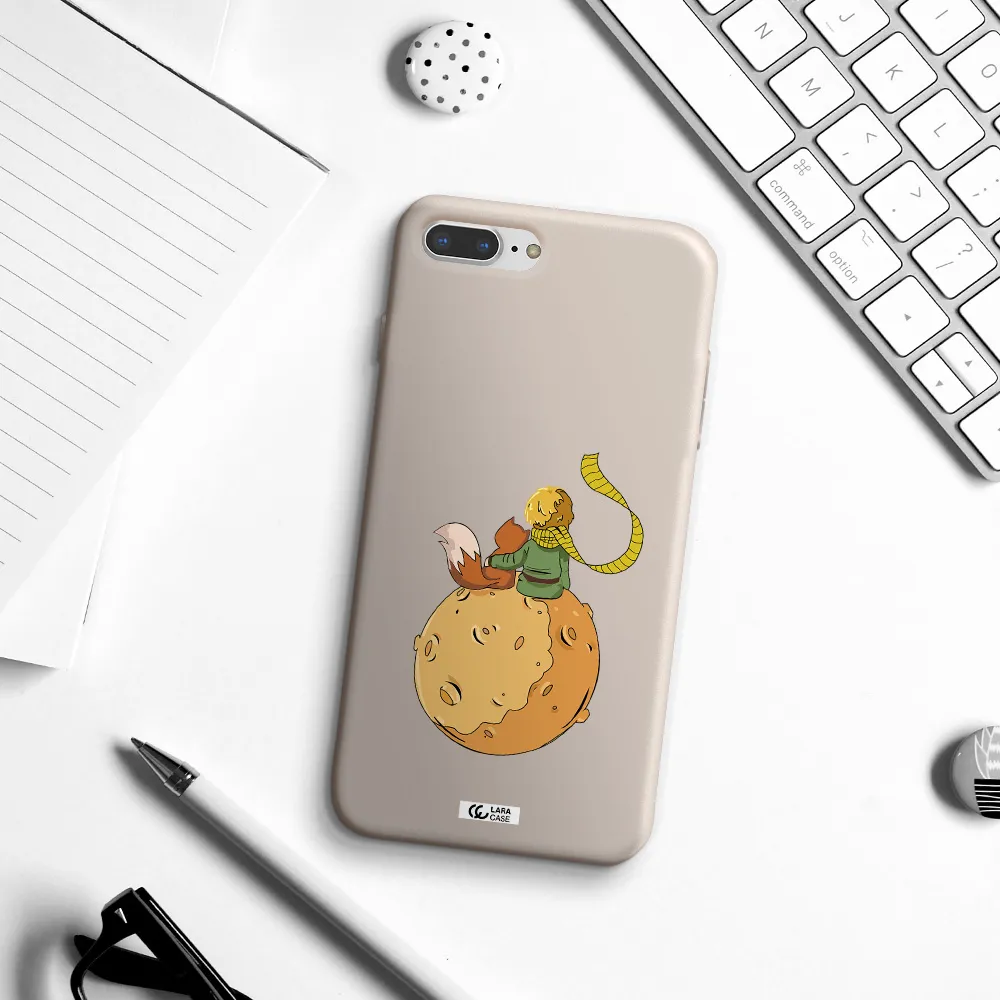 a cartoon of a fox and a fox sitting on a planet Apple iPhone 8 plus Silicone Stone Case