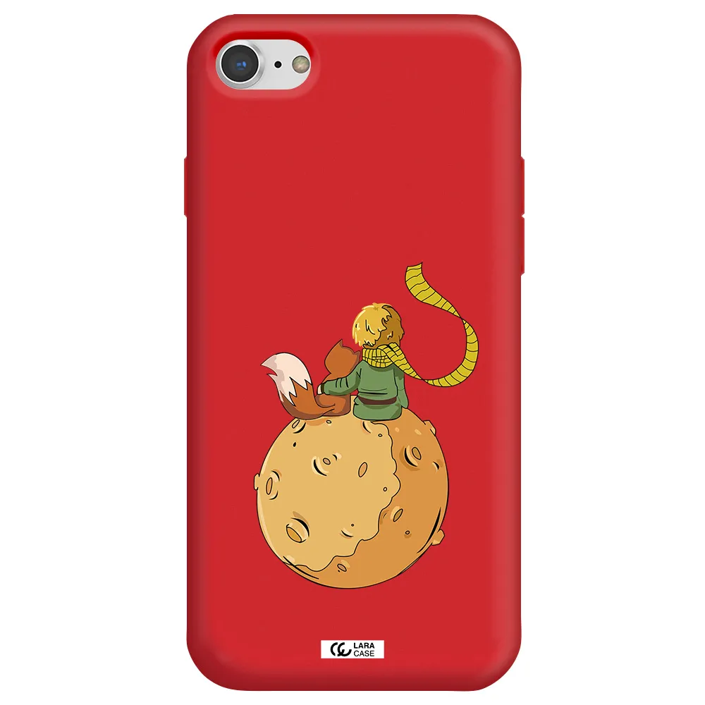 a cartoon of a fox and a fox sitting on a planet Apple iPhone 8 Silicone Imperial Red Case