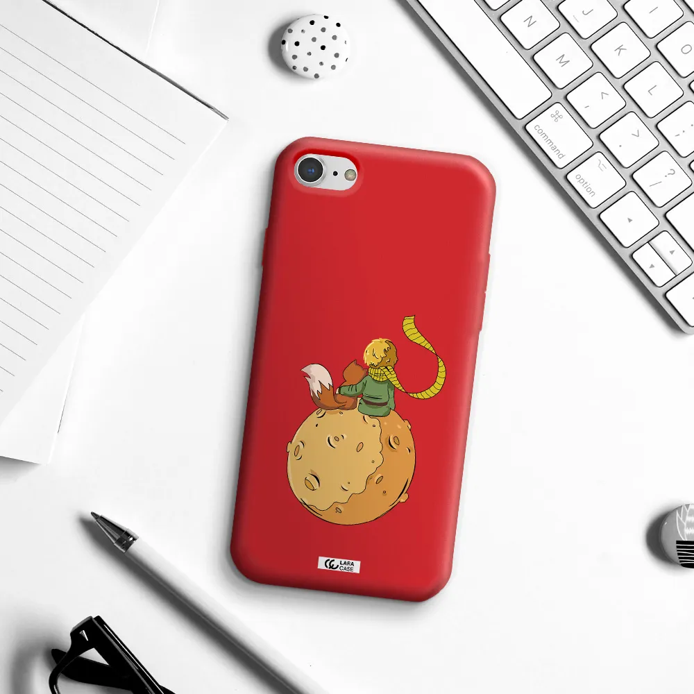 a cartoon of a fox and a fox sitting on a planet Apple iPhone 8 Silicone Imperial Red Case