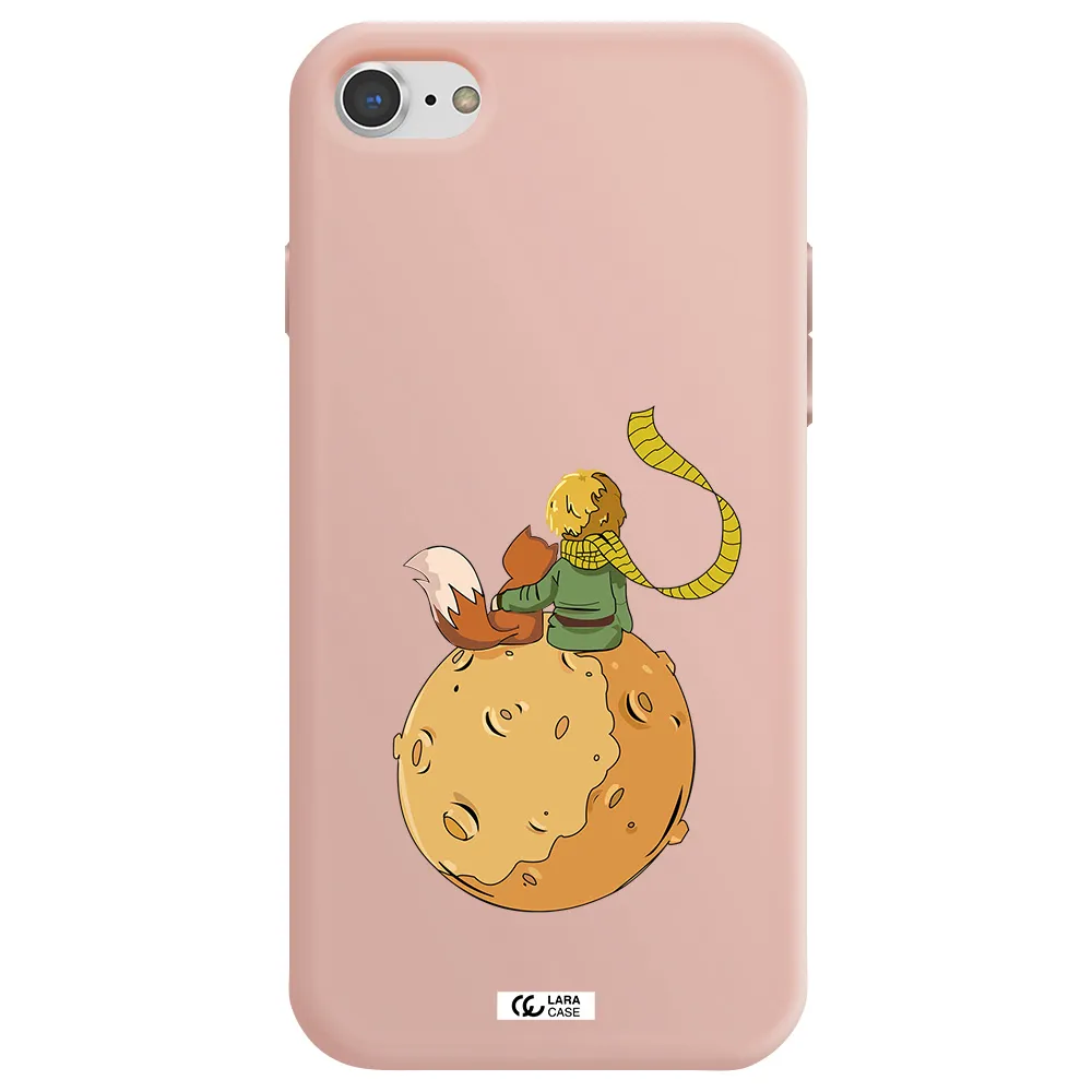 a cartoon of a fox and a fox sitting on a planet Apple iPhone 8 Silicone pastel pink Case