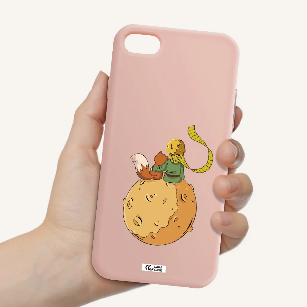 a cartoon of a fox and a fox sitting on a planet Apple iPhone 8 Silicone pastel pink Case