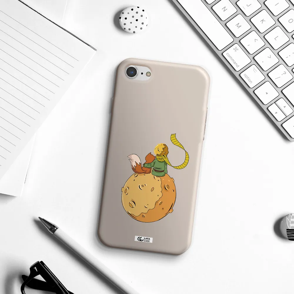 a cartoon of a fox and a fox sitting on a planet Apple iPhone 8 Silicone Stone Case
