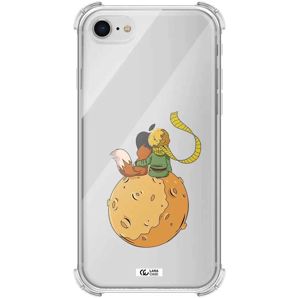 a cartoon of a fox and a fox sitting on a planet Apple iPhone se 2020 Clear PC Case