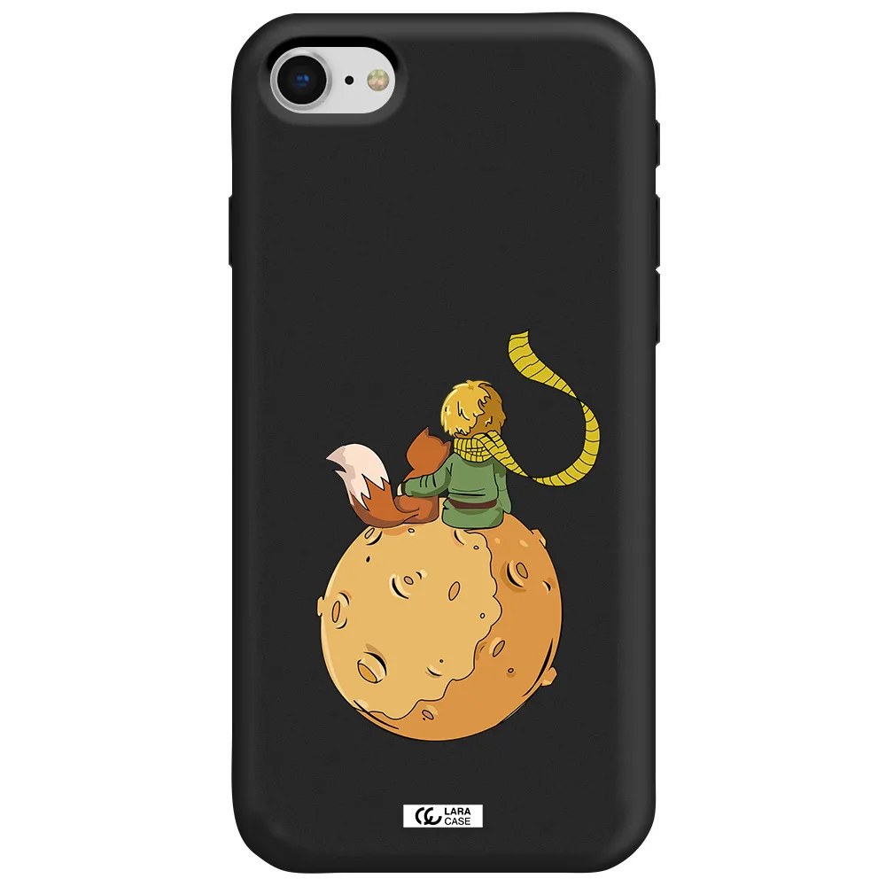 a cartoon of a fox and a fox sitting on a planet Apple iPhone se 2020 Silicone black Case