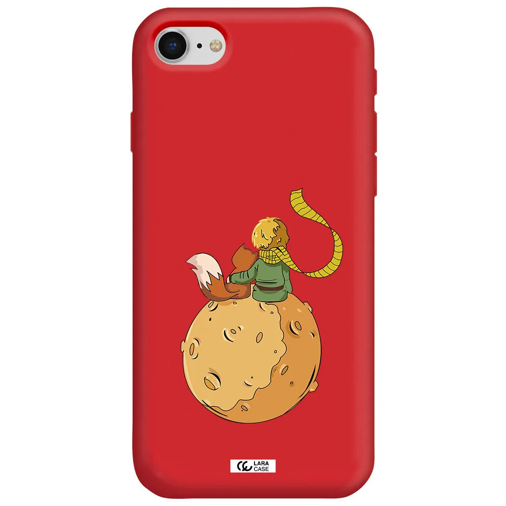 a cartoon of a fox and a fox sitting on a planet Apple iPhone se 2020 Silicone Imperial Red Case
