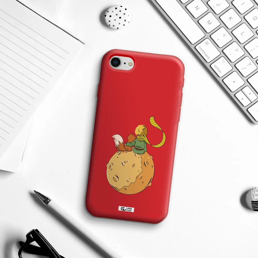 a cartoon of a fox and a fox sitting on a planet Apple iPhone se 2020 Silicone Imperial Red Case