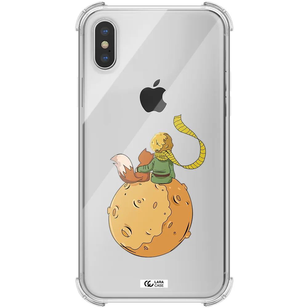 a cartoon of a fox and a fox sitting on a planet Apple iPhone X Clear PC Case